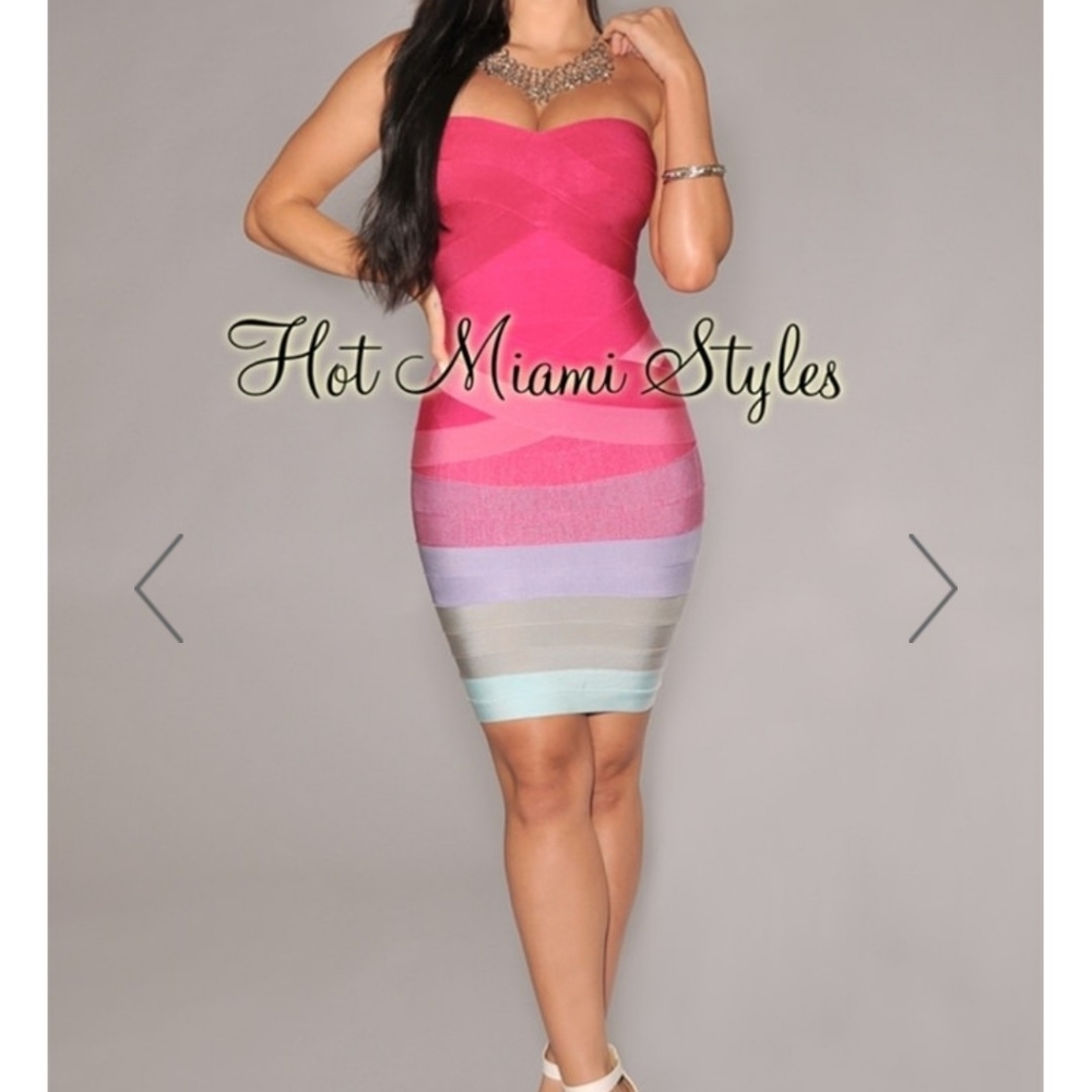 Hot Miami Styles bandage fusia strapless dress